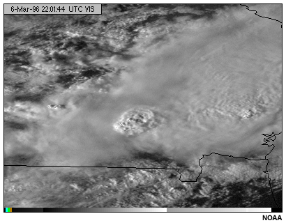 This image shows  cumulonimbus clouds viewed with the GOES-8 visible channel