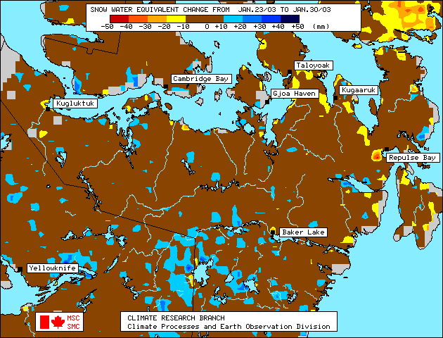 Snow-water equivalent change 23-30 Jan 2003