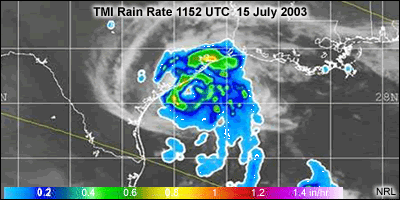 TMI Rain Rate for Hurricane Claudette