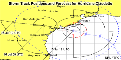 ACTF storm track for Hurricane Claudette
