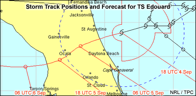 storm track and forecast position for T S Edouard