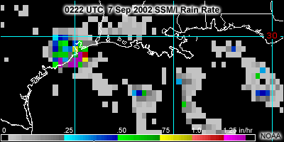 SSM/I rain rate image over T S Fay