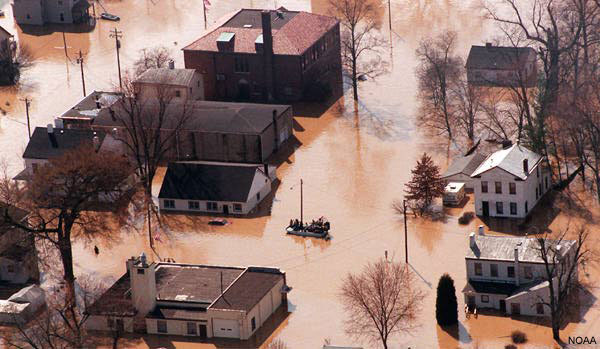 aereal photo of a flooded town