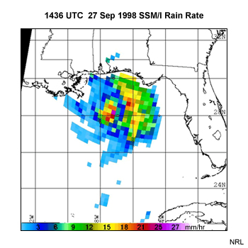 SSM/I rain rate image over a hurricane