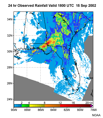 stage 4 observed rainfall totals for Hurricane Hanna
