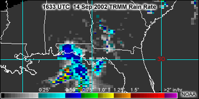 TRMM TMI rain rate image over Hurricane Hanna