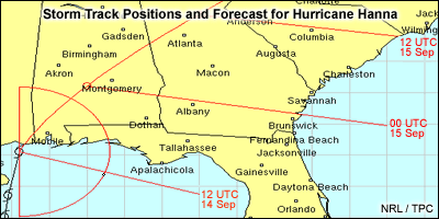 ACTF storm track forecast for Hurricane Hanna