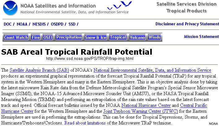 screen grab of the Satellite Analysis Branch homepage