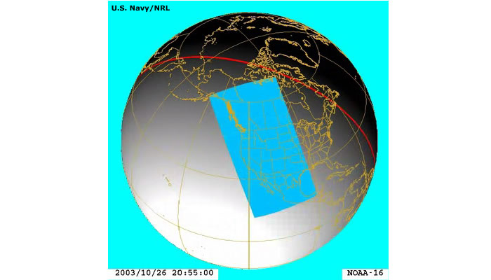 Drawing representing a NOAA AVHRR pass over Southern California