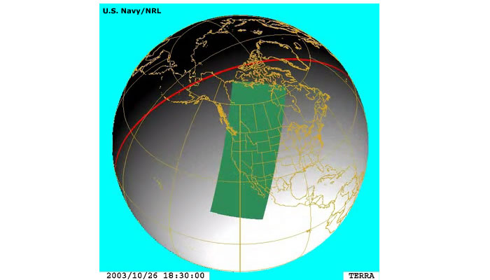 Drawing representing a MODIS pass over Southern California