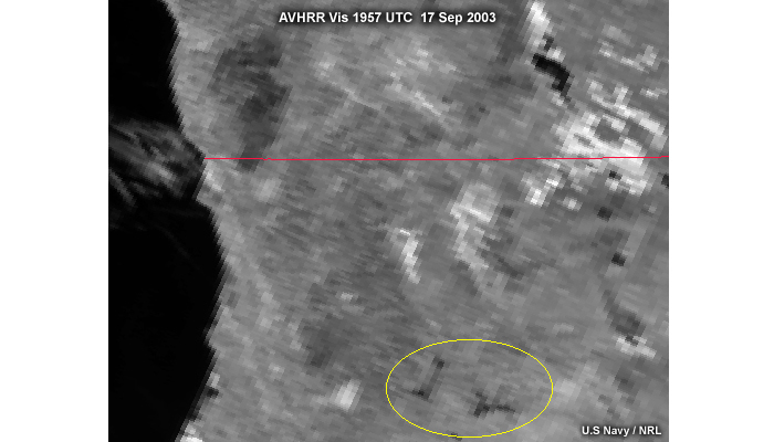 AVHRR visible  image of the U.S. West Coast at the edge of scan