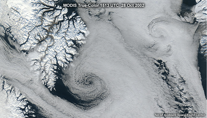 MODIS true color image of polar eddies in the Davis Strait