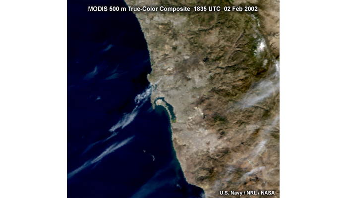 MODIS  true-color visible  image at 500 m resolution of the San Diego coastine