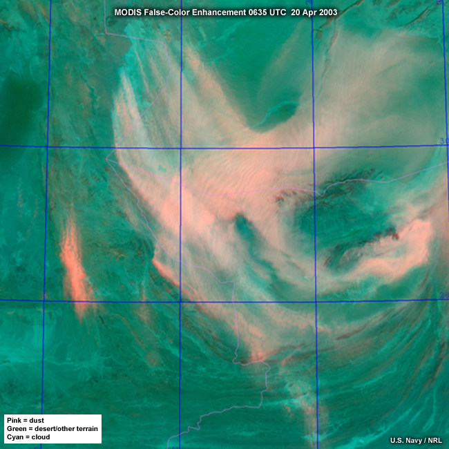 MODIS False-Color Enhancement  of a dust storm over Western Afganistan