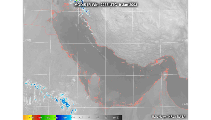 MODIS  IR window  image at 1000 m resolution of the Persian Gulf region