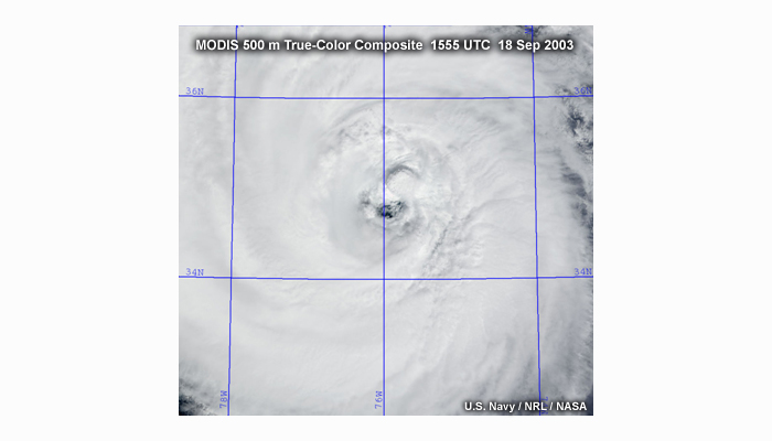 MODIS 500 m resolution view of Hurricane Isabel
