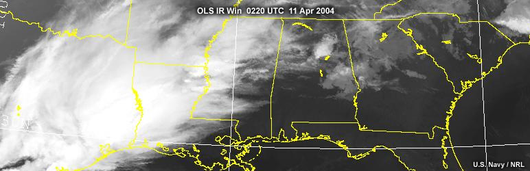 OLS IR window image showing clouds over Texas and other central states