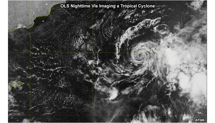OLS nighttime visible showing low level circulation below the cirrus deck
