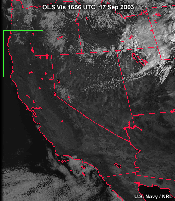 OLS edge of scan image showing the West Coast of the U.S.