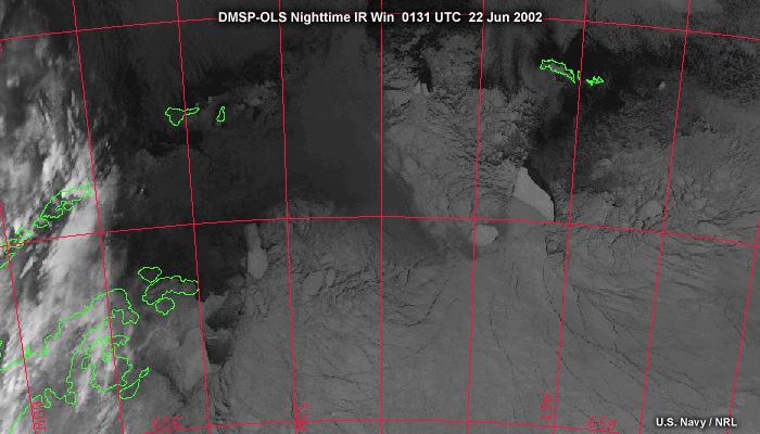 OLS IR window Image over the Antarctis showing clouds, ice and the ocean surface