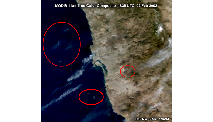 MODIS  true-color visible  image at 1000 m resolution of the San Diego coastine