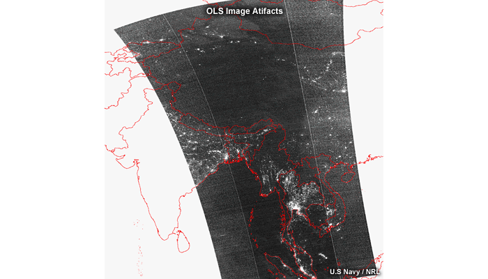 OLS image showing city lights and lines from OLS processing 